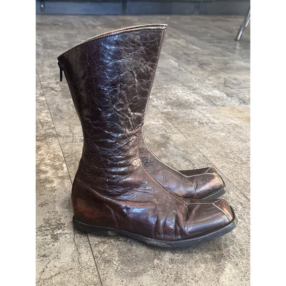 Cydwoq Track Mid Calf Leather Boots Women’s 38 1/2 8 1/2 Square Toe Brown Red - Picture 1 of 14